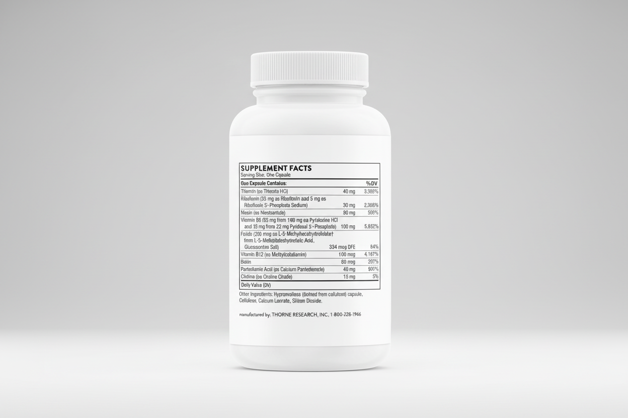Supplement bottle with label on a black background