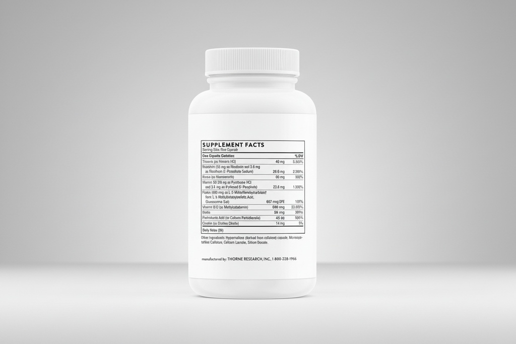 Supplement bottle with label on a white background
