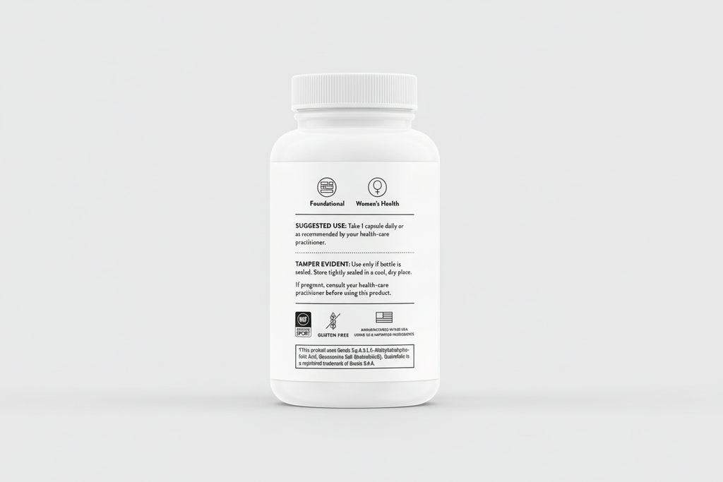 White supplement bottle with label on a black background