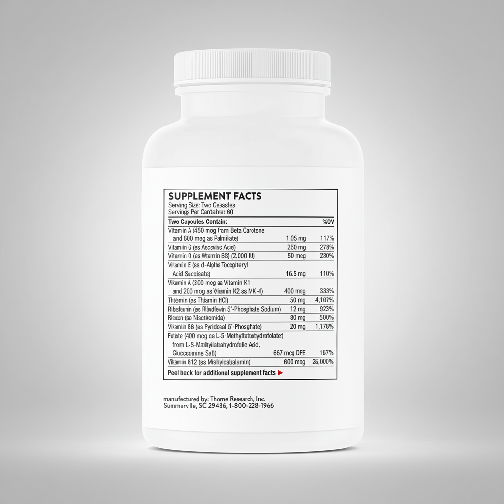 Supplement bottle with label on a white background