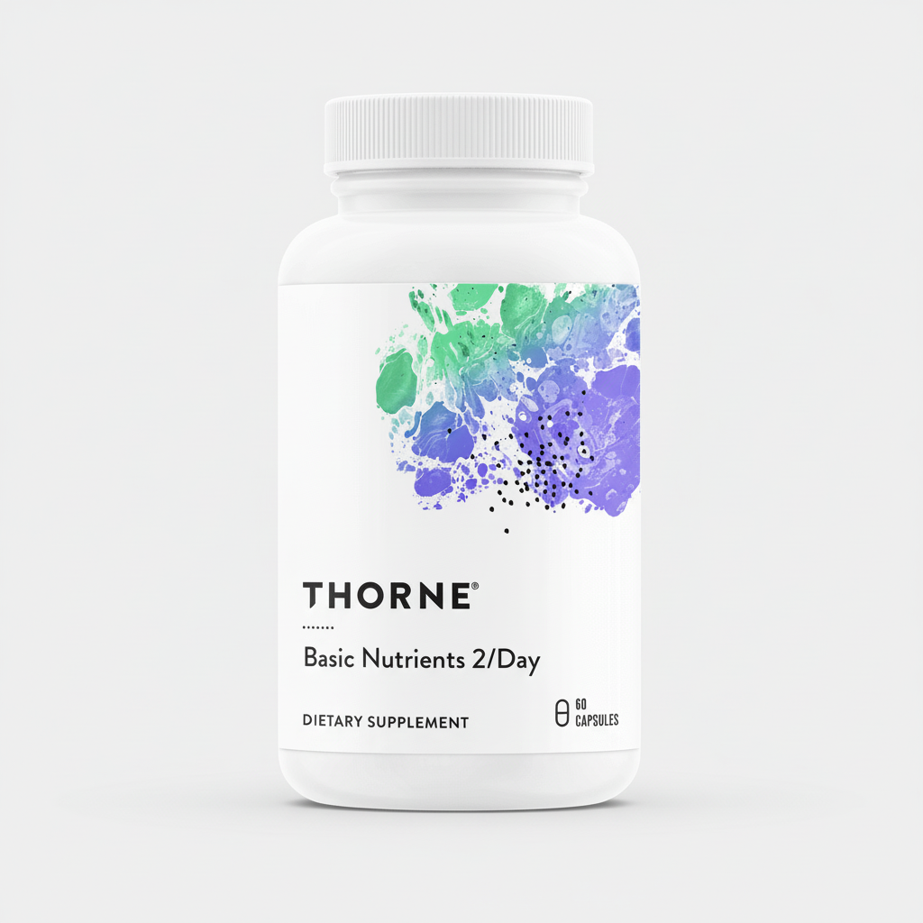 Thorne Basic Nutrients 2/Day dietary supplement bottle on a white background