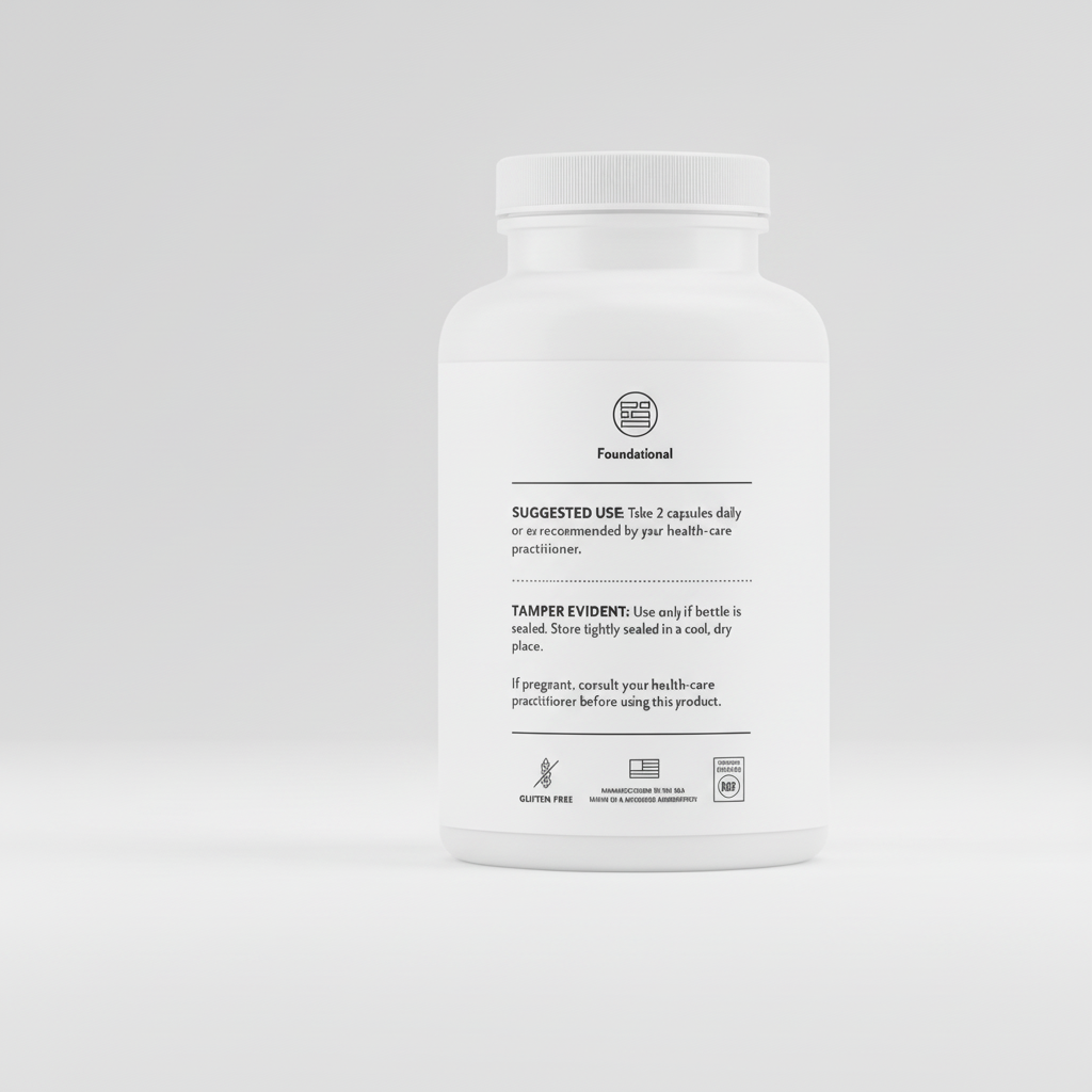 White supplement bottle with label on a black background