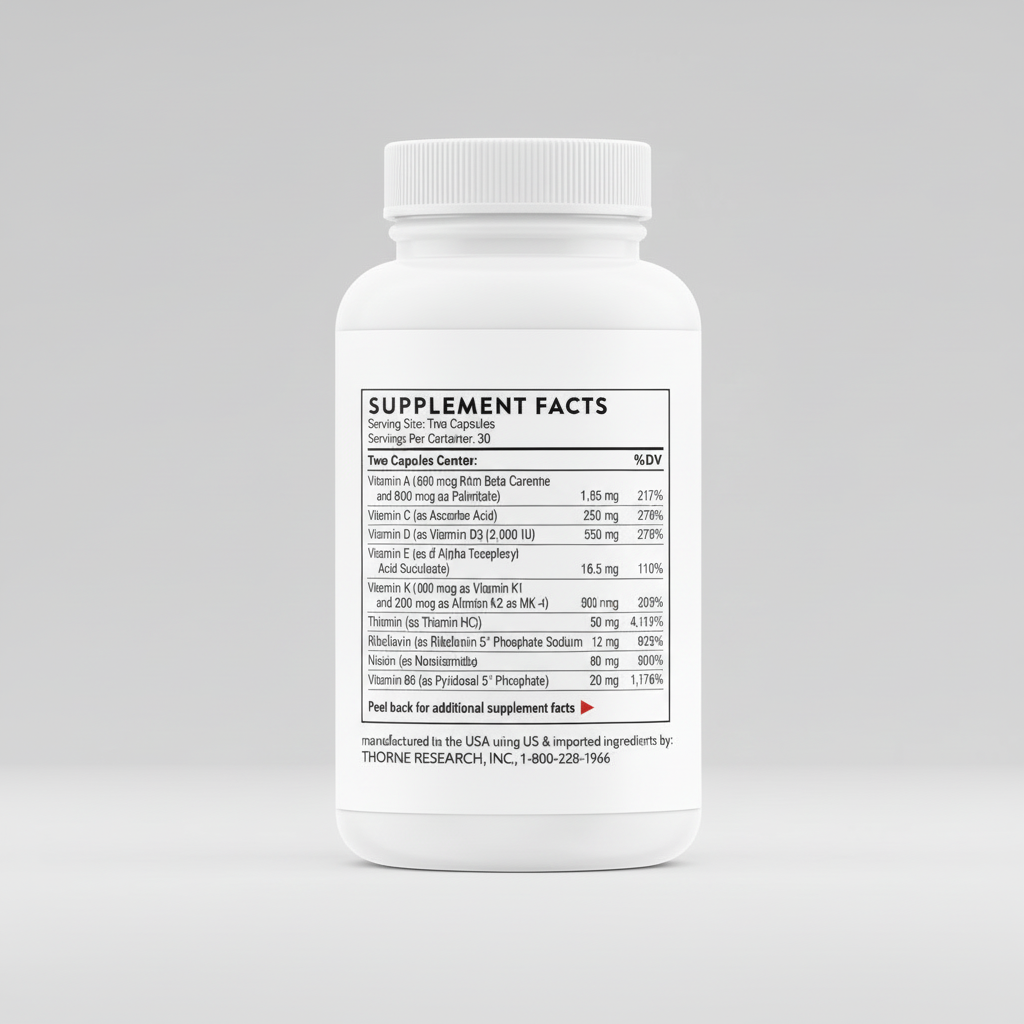 Supplement bottle with label on a white background