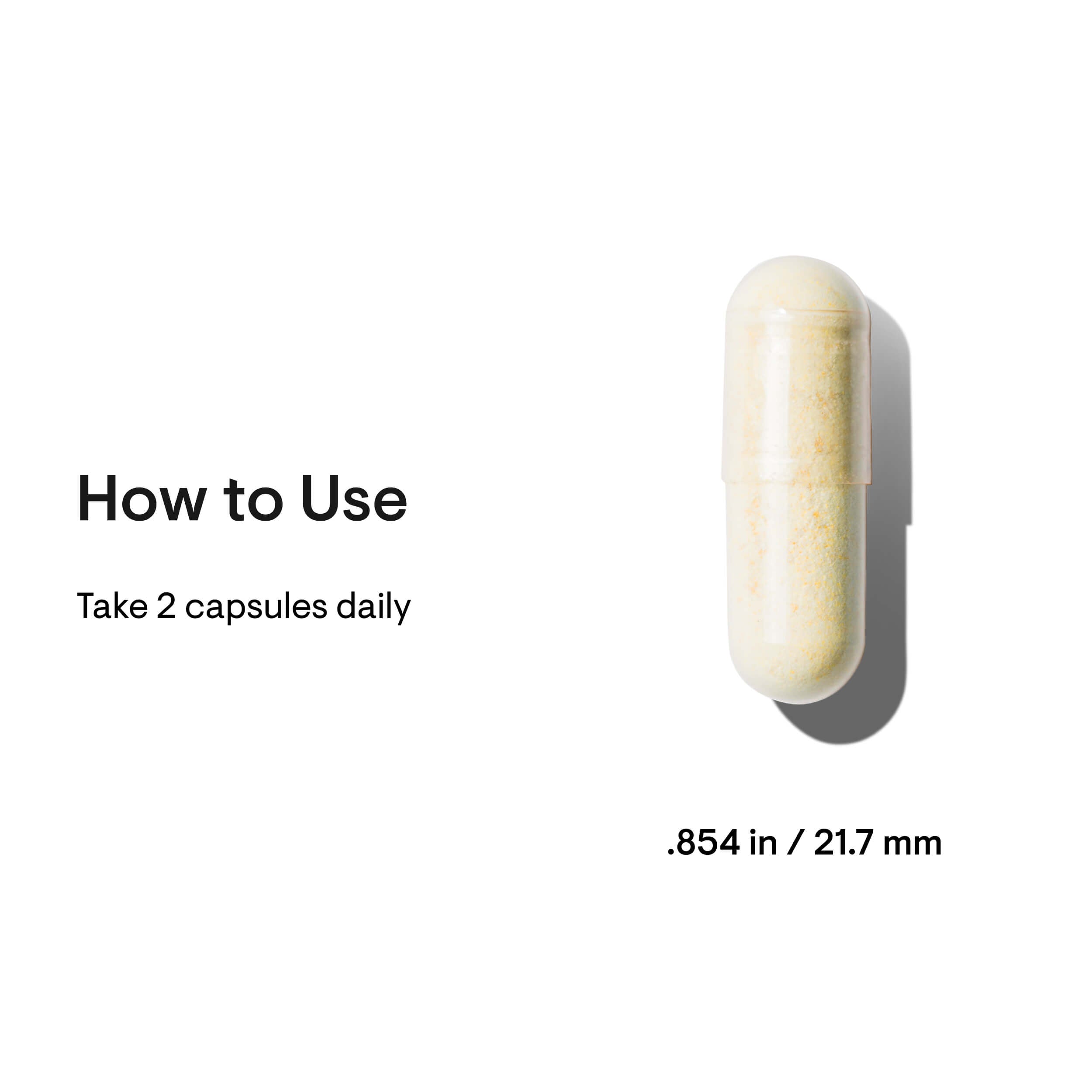 Capsule pill with measurement details on a white background