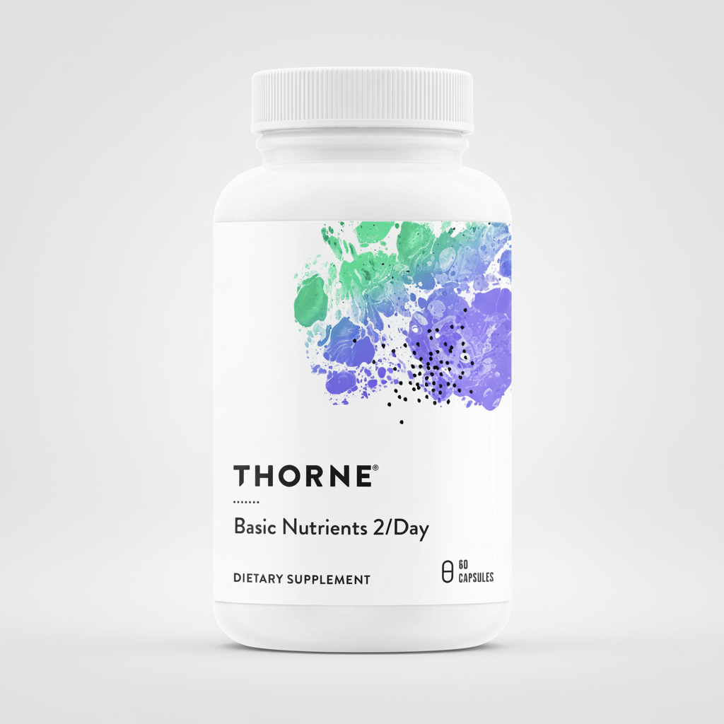 Thorne Basic Nutrients 2/Day dietary supplement bottle on a white background