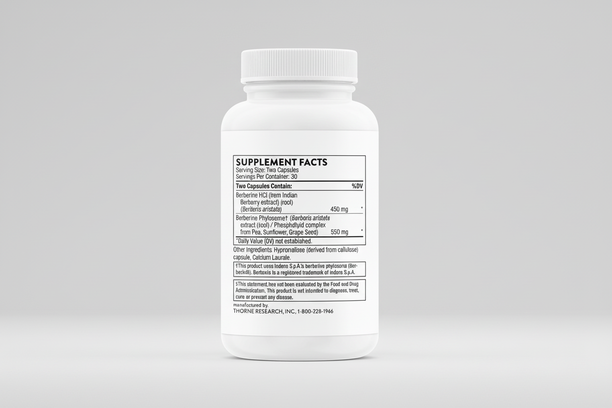 Thorne Berberine white bottle back fact label