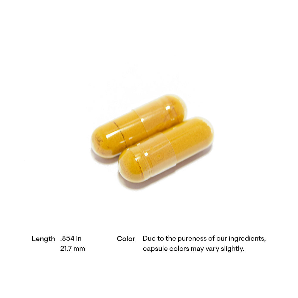 Two yellow capsules on a white background with text about length and color.