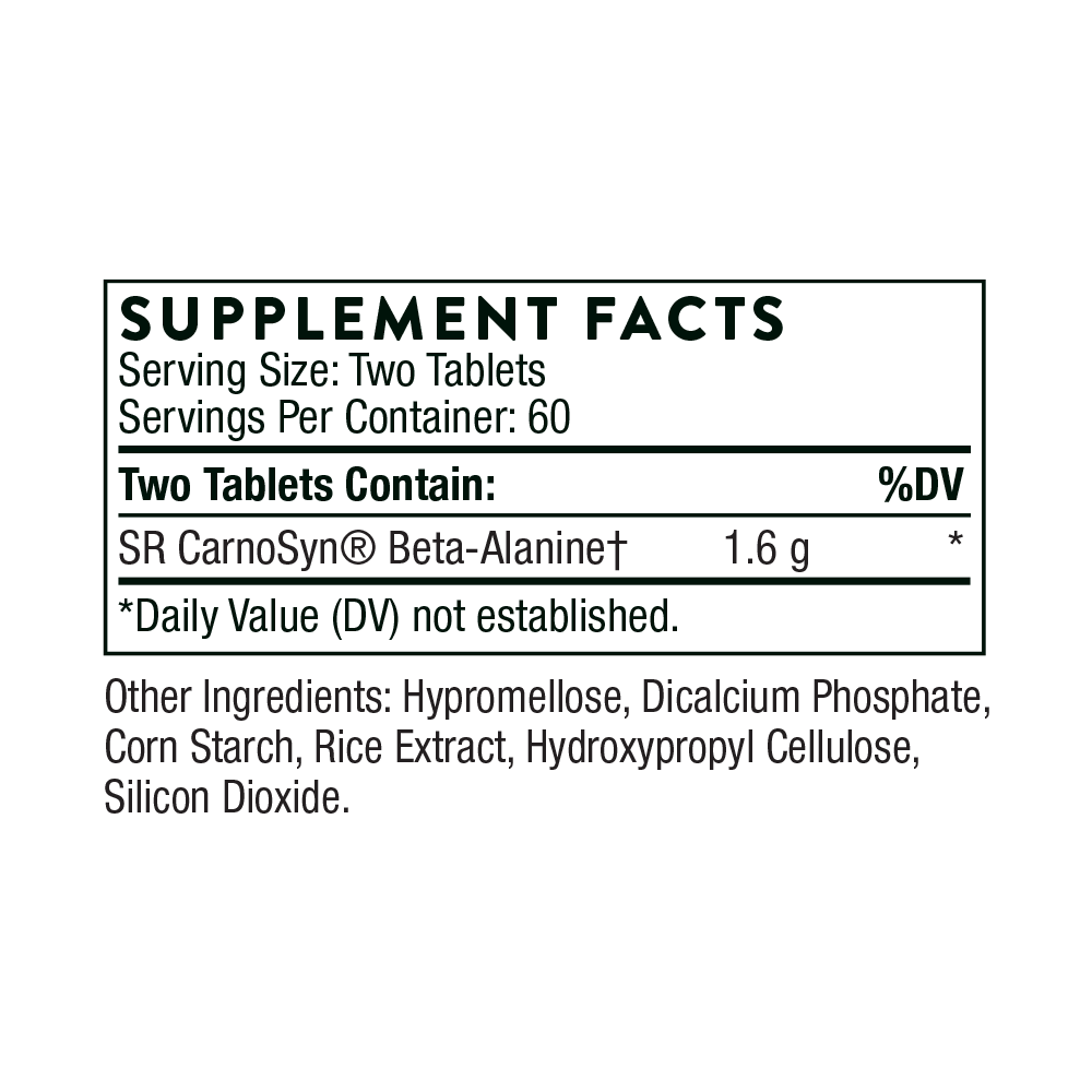 Supplement facts label for a product containing SR CarnoSyn Beta-Alanine.