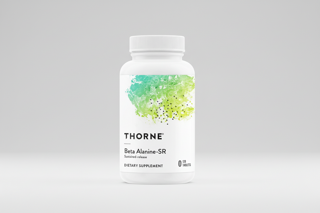 Thorne Beta Alanine-SR dietary supplement bottle on a black background