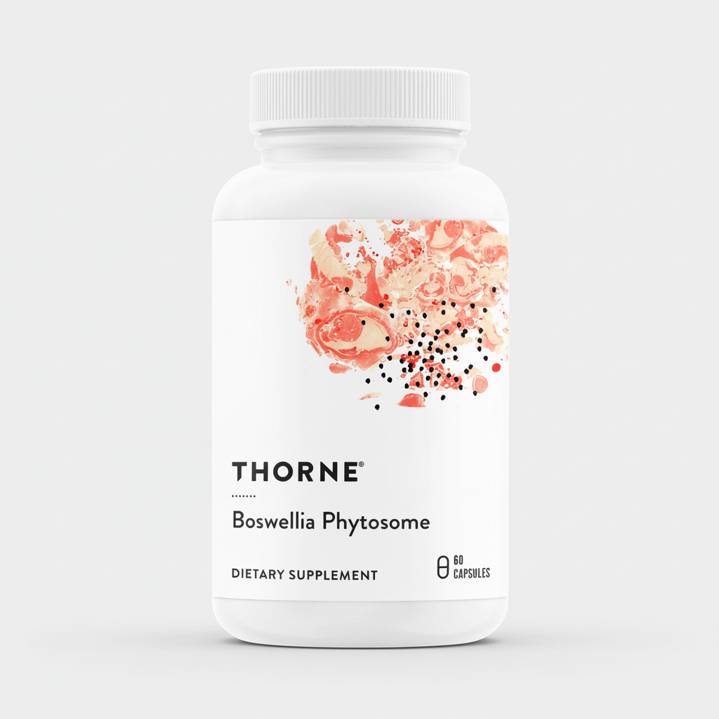Thorne Boswellia Phytosome dietary supplement bottle on a white background