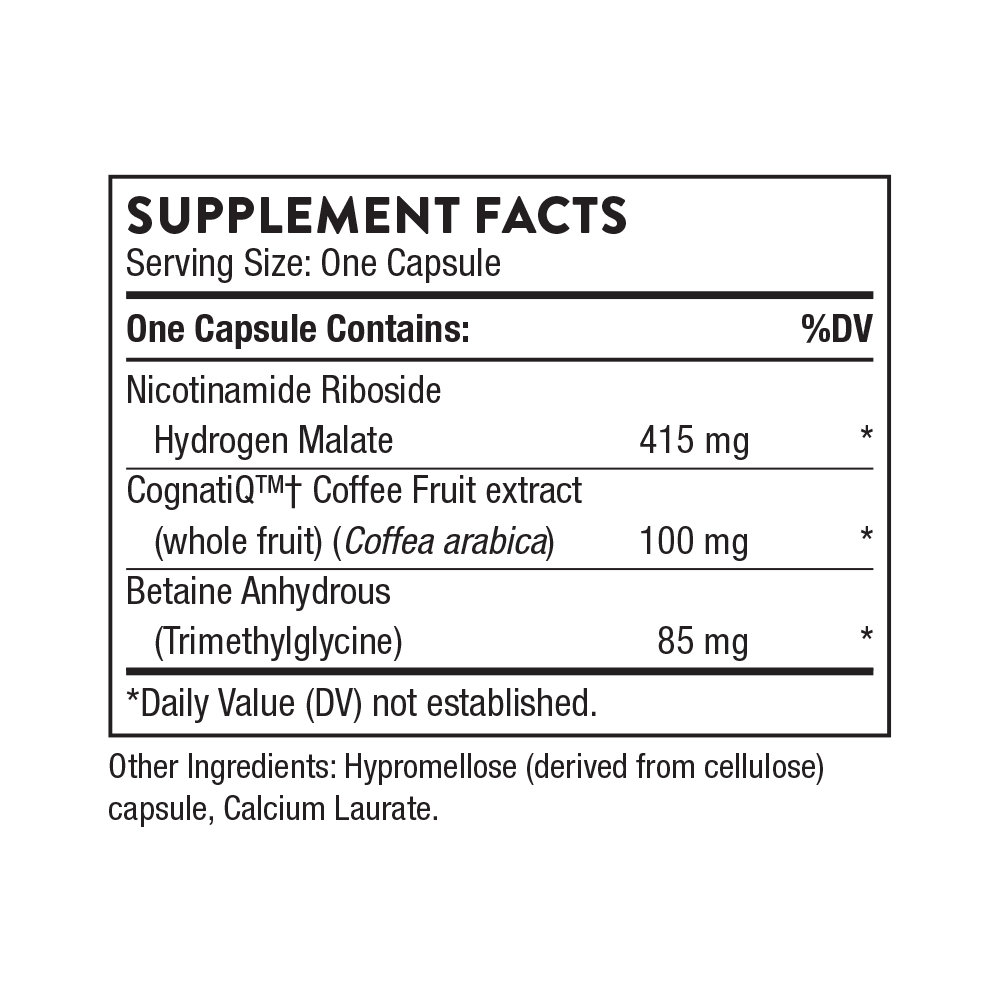 Supplement facts label with detailed ingredient list on a white background