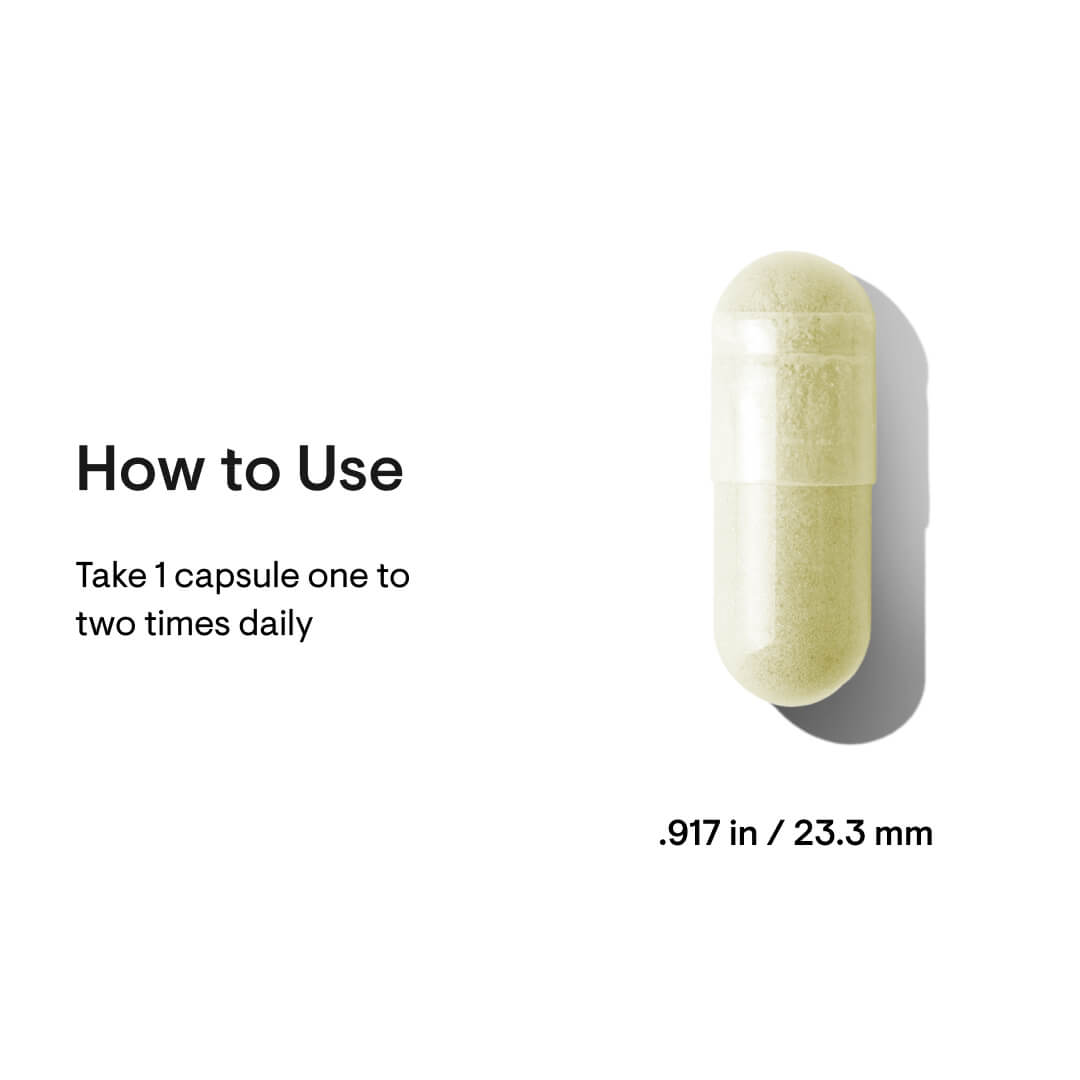Capsule pill with usage instructions on a white background