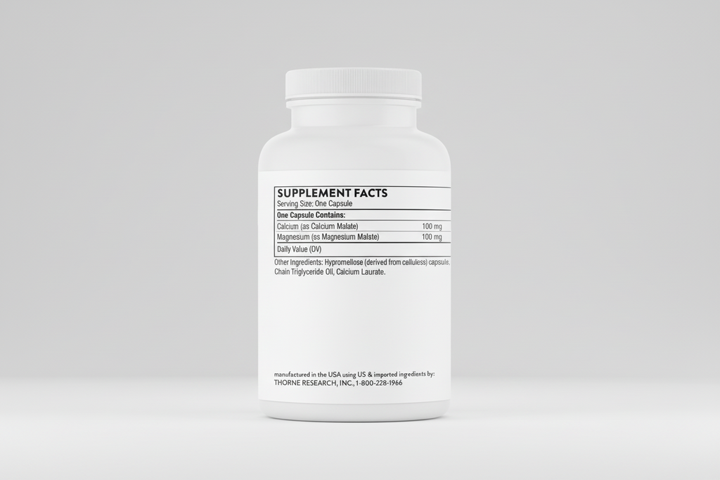Supplement bottle with label on a white background