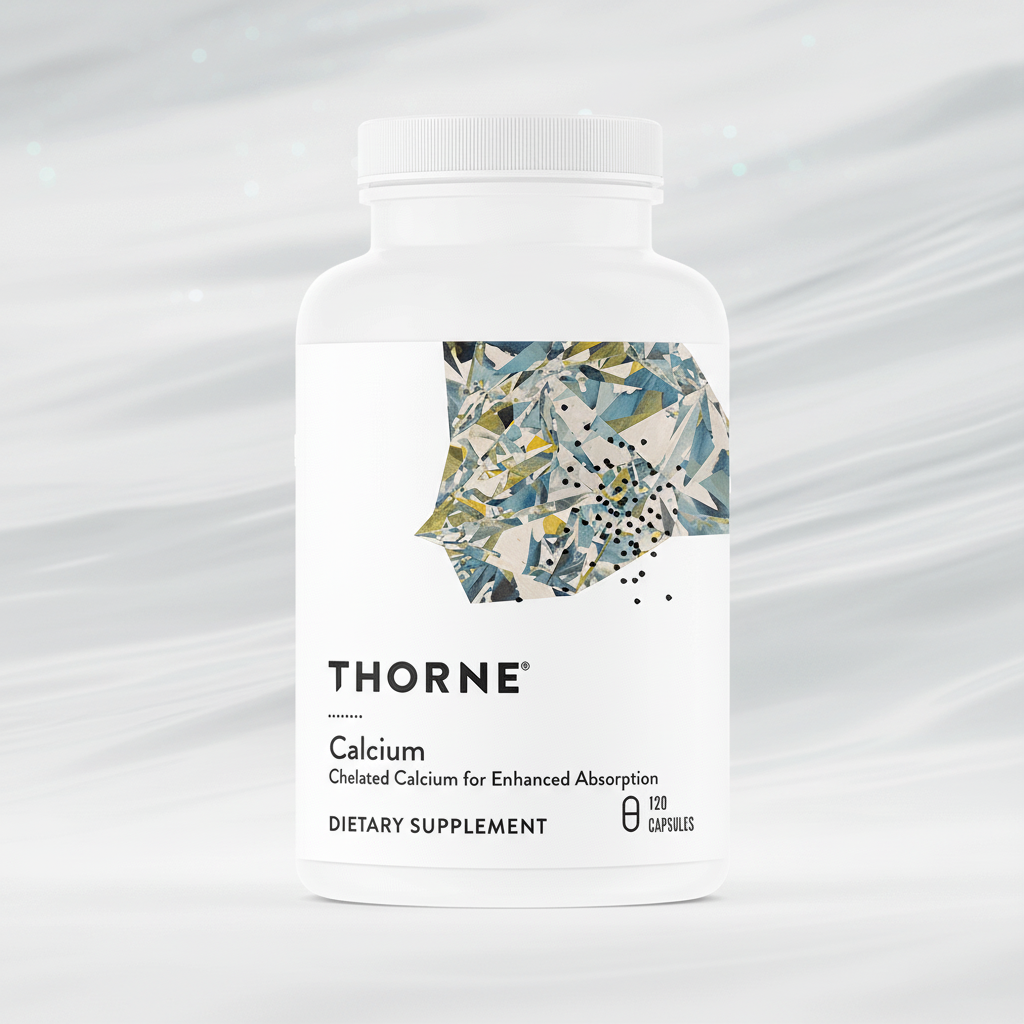 Thorne Calcium dietary supplement bottle on a white background