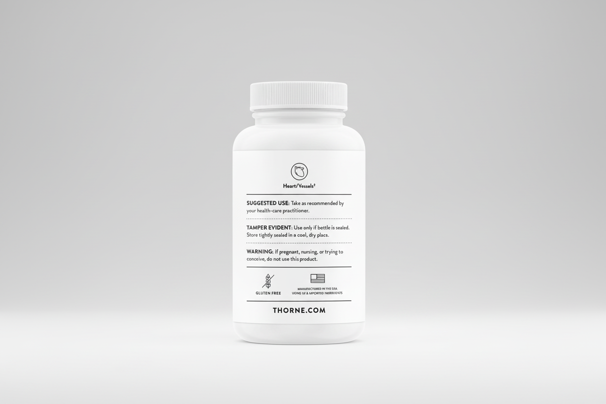 White supplement bottle with label on a black background