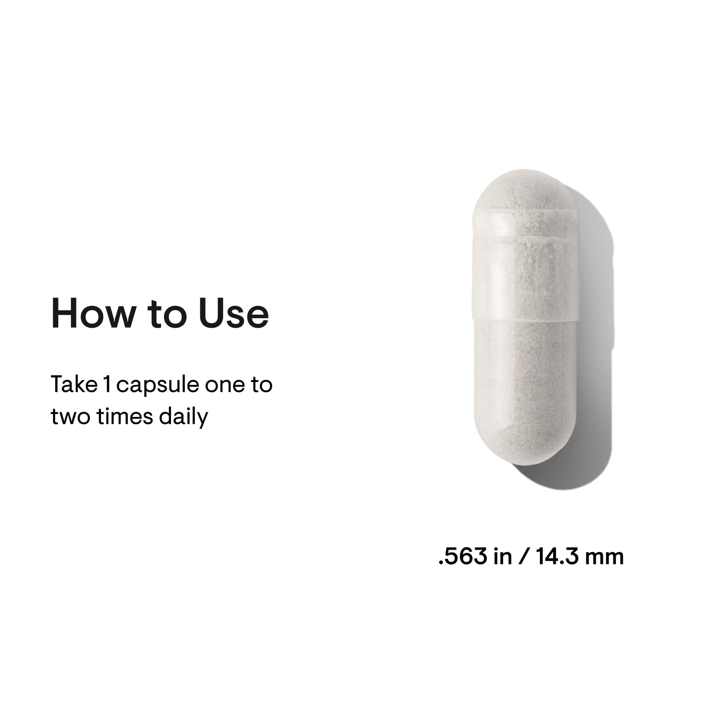 White capsule pill with usage instructions on a white background