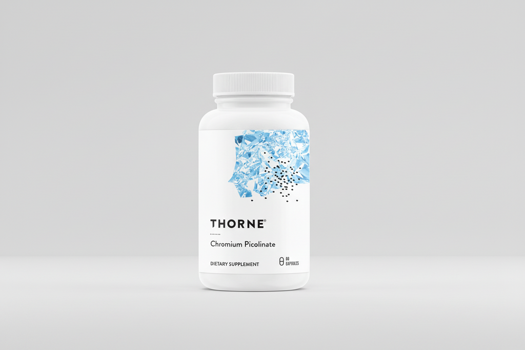 Thorne Chromium Picolinate dietary supplement bottle on a white background
