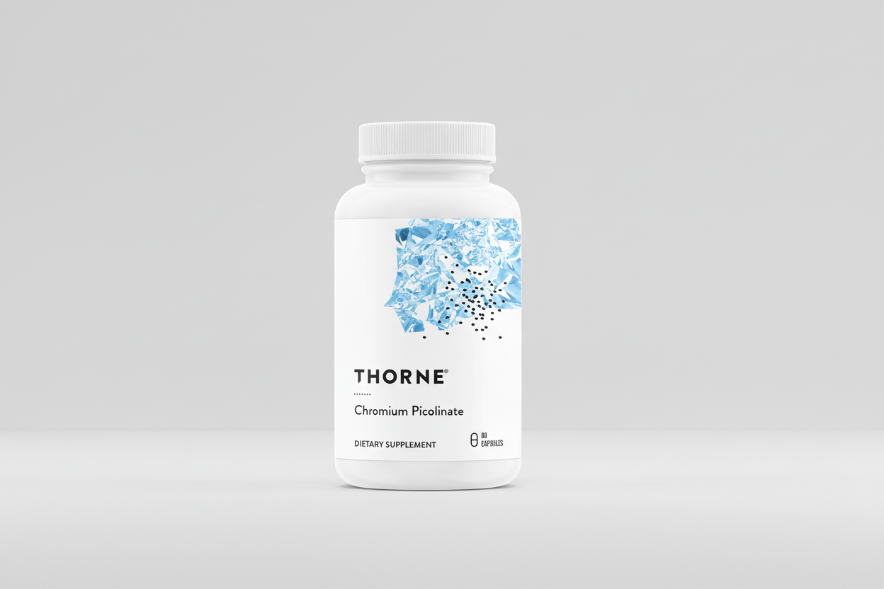 Thorne Chromium Picolinate dietary supplement bottle on a white background