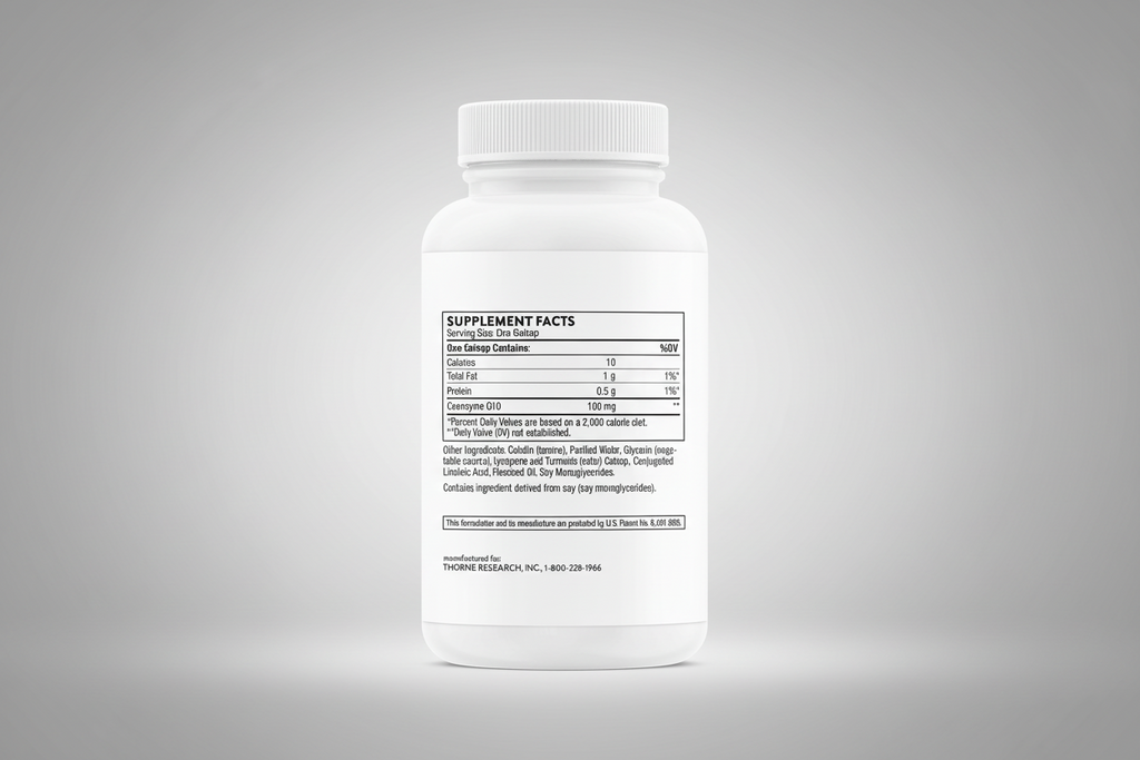 White supplement bottle with label on a black background