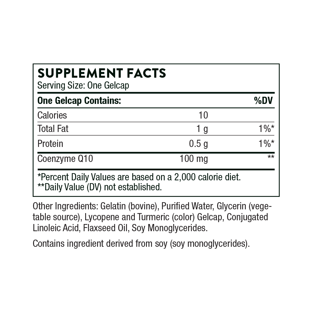 Supplement facts label for a gelcap product on a white background
