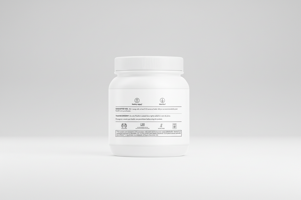 White container with label on a white background