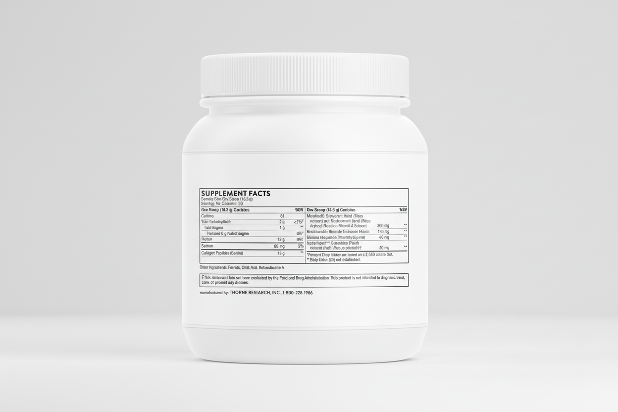 White supplement container with label on a white background