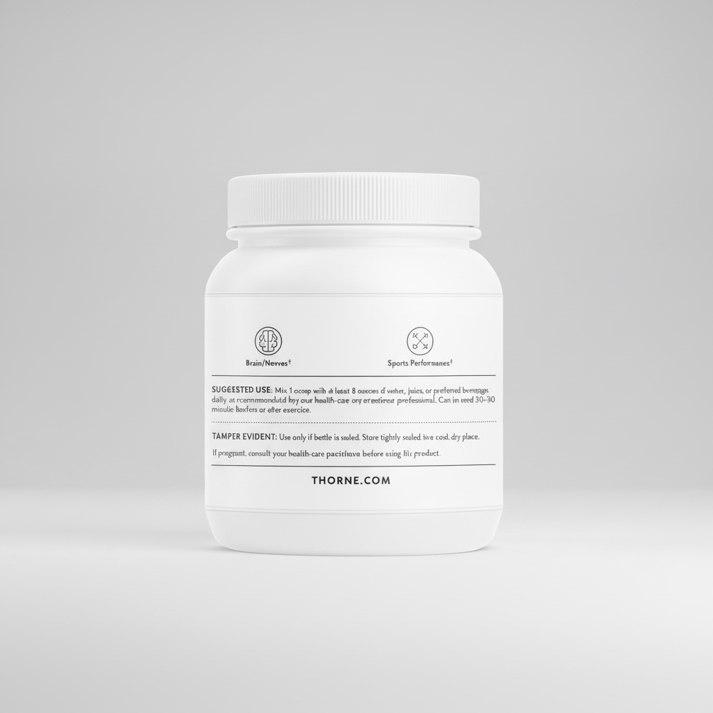 White supplement container with label on a black background