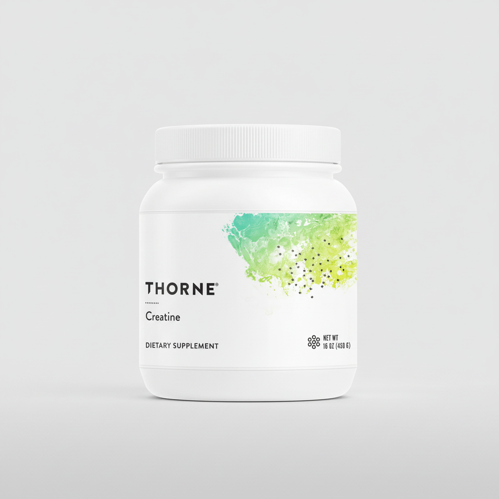 Thorne Creatine dietary supplement container on a white background