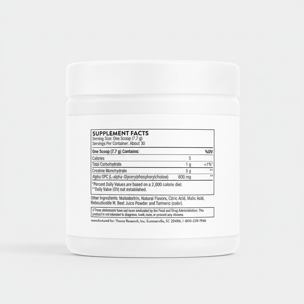 Supplement container with supplement facts label on a white background