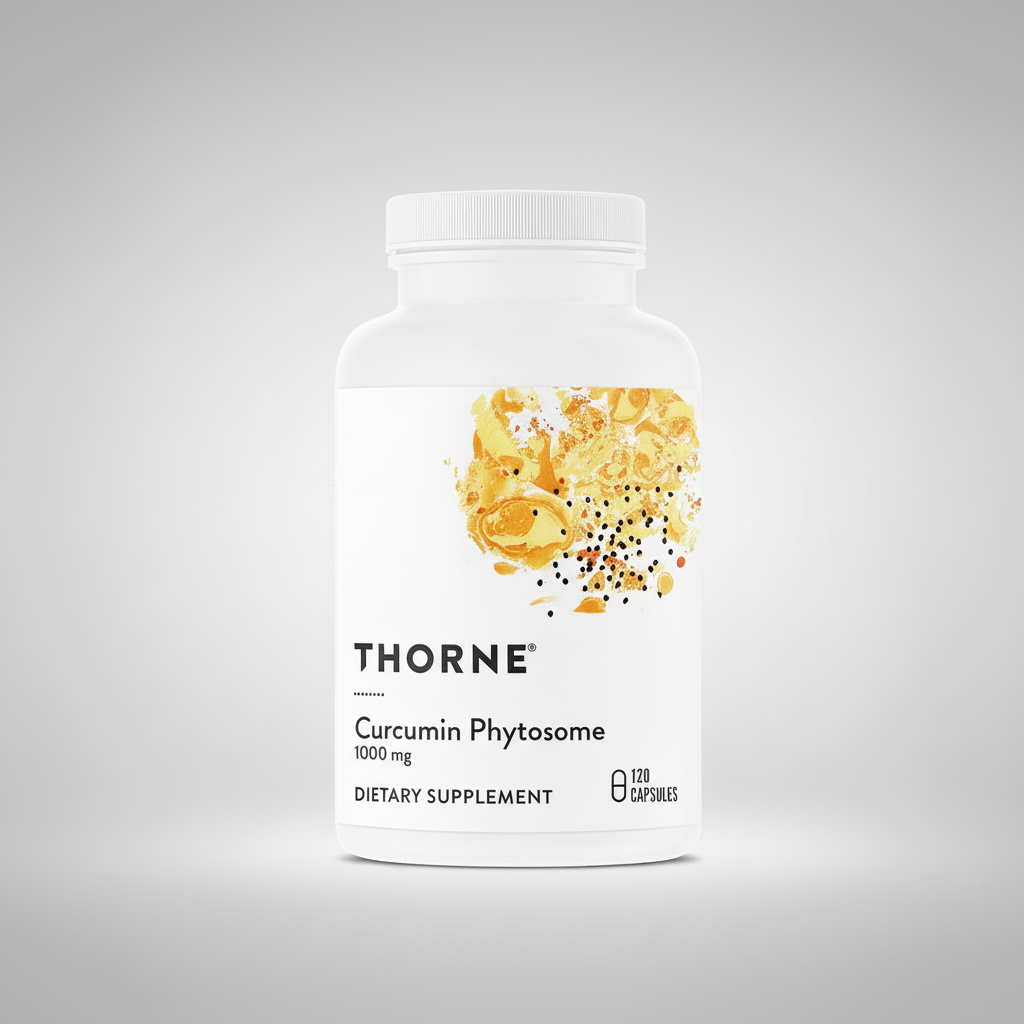 Thorne Curcumin Phytosome dietary supplement bottle on a white background