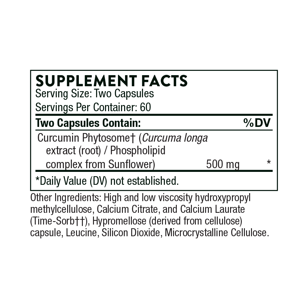 Supplement facts label for a product containing Curcuma Phytosome on a white background