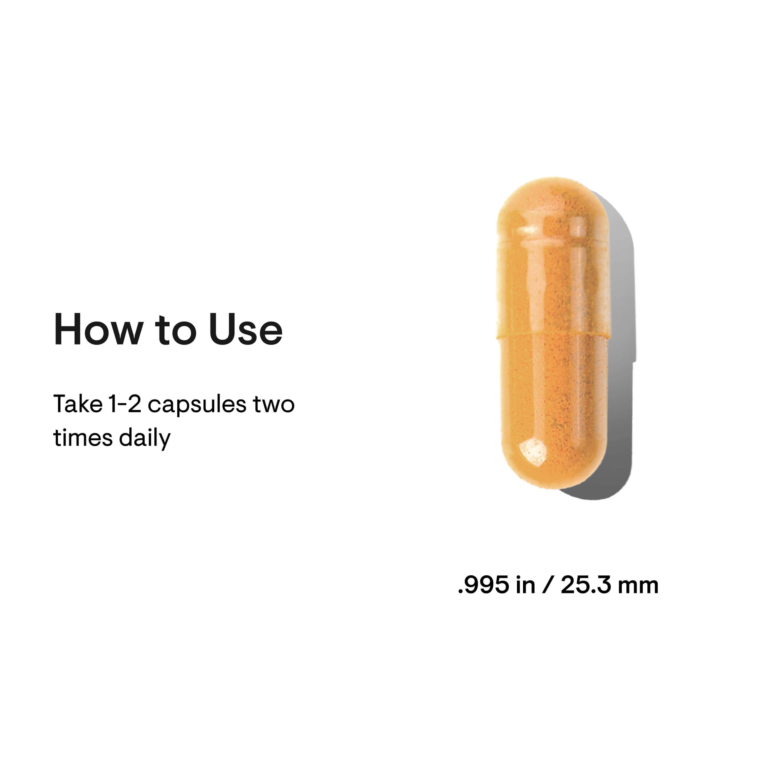 Capsule with dosage instructions on a white background