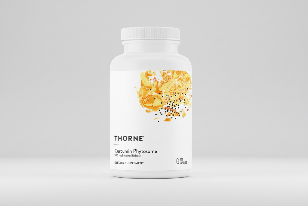 Thorne Curcumin Phytosome dietary supplement bottle on a white background