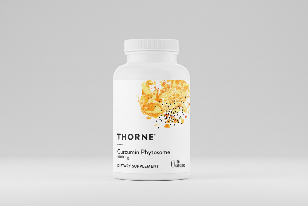 Thorne Curcumin Phytosome dietary supplement bottle on a white background