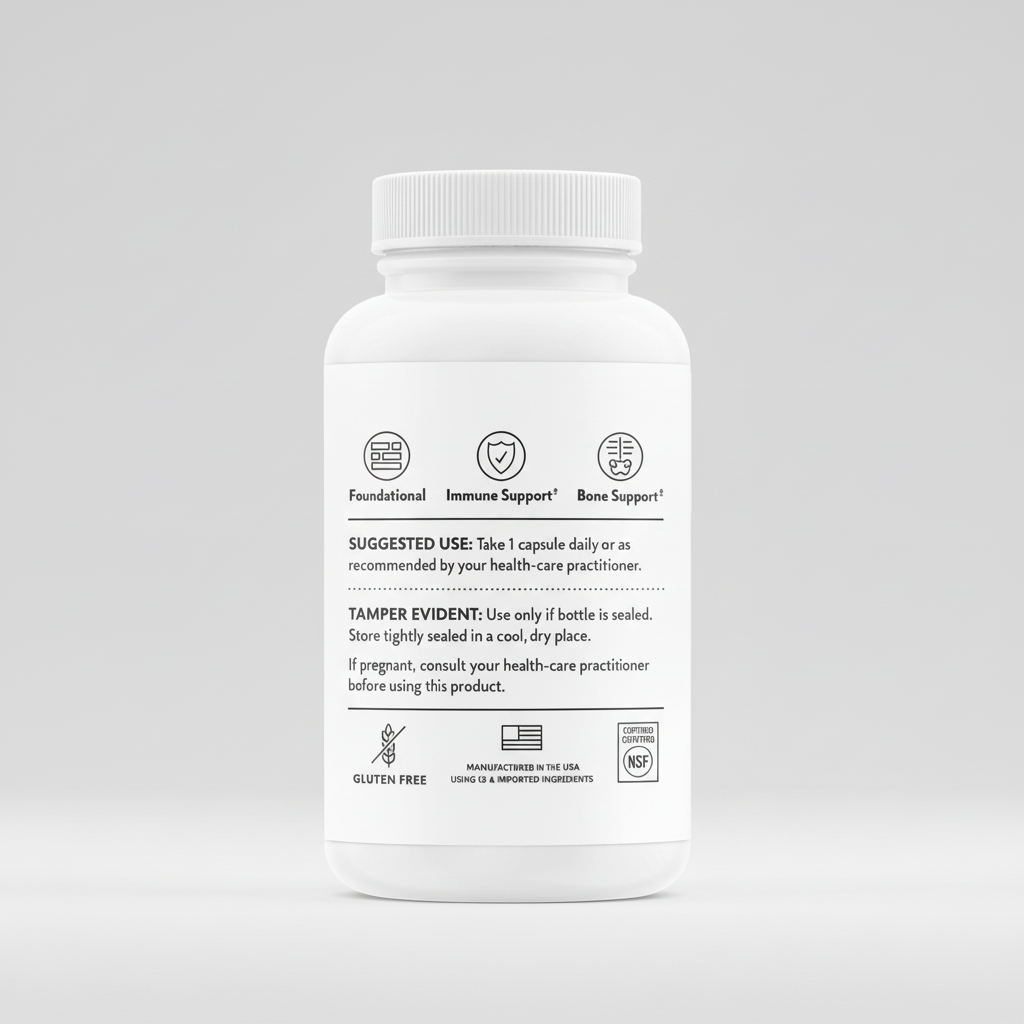 White supplement bottle with label on a black background