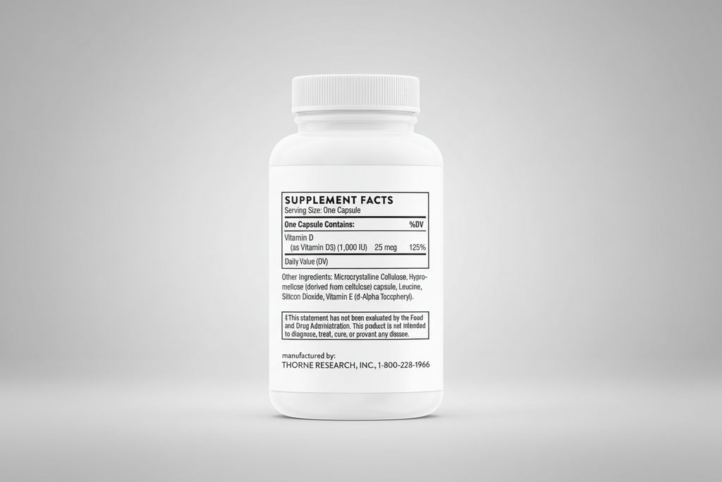 Supplement bottle with label on a black background