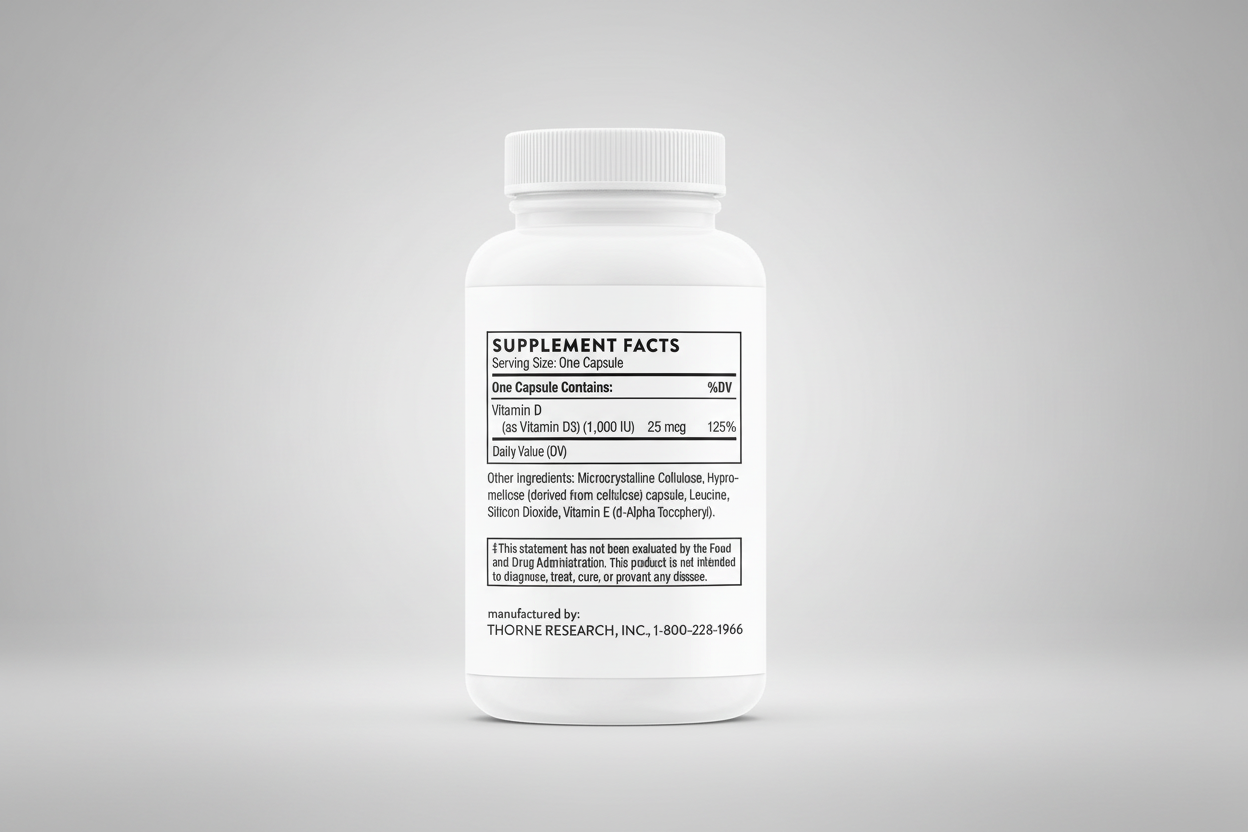Supplement bottle with label on a black background