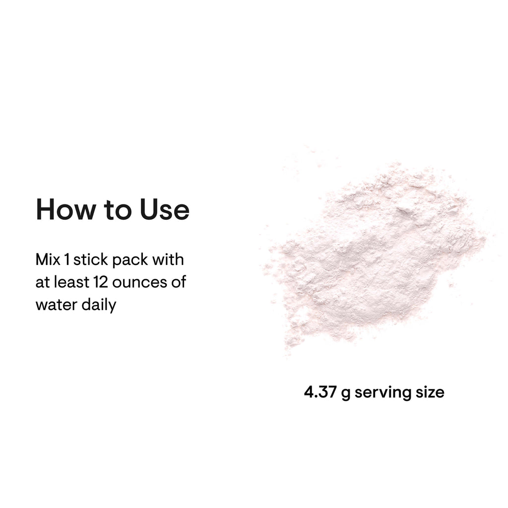 Instructions for using a stick pack with water on a white background