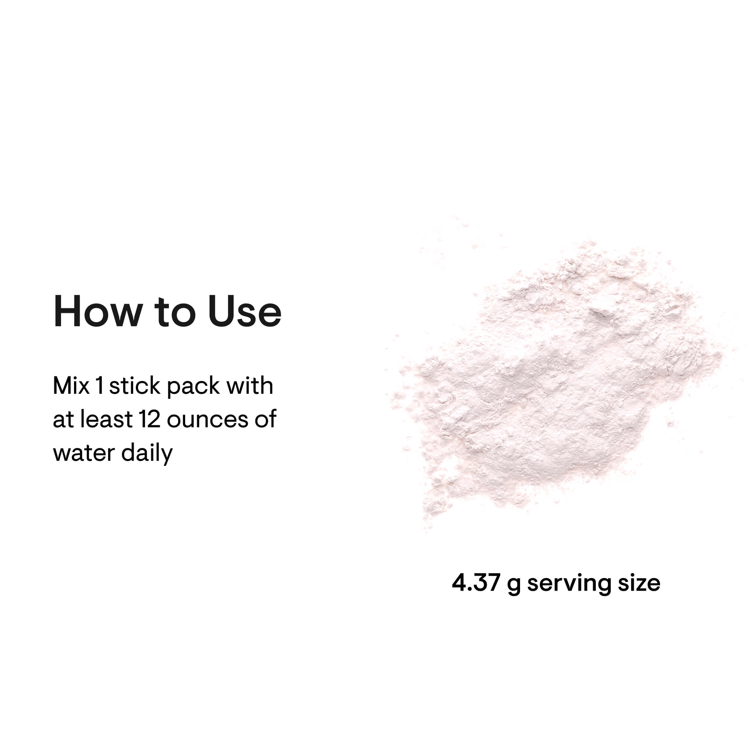 Instructions for using a stick pack with water on a white background