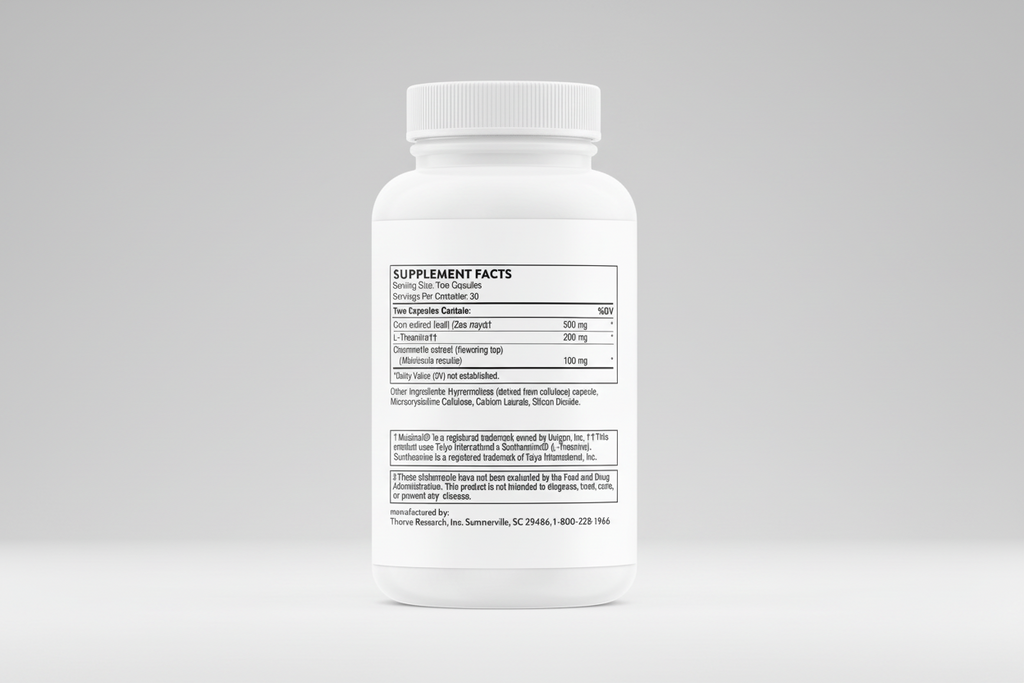 Supplement bottle with label on a white background