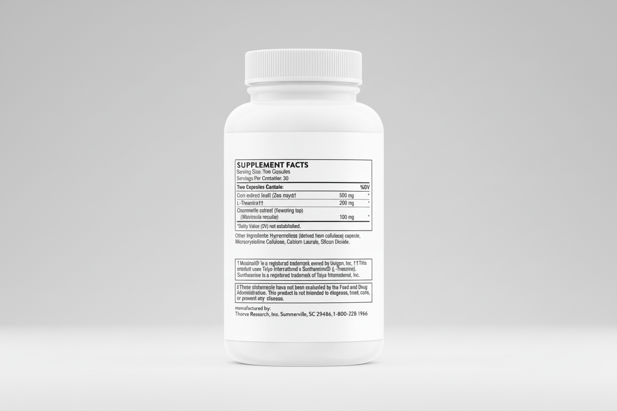 Supplement bottle with label on a white background