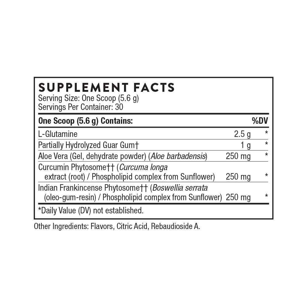 Supplement facts label with various ingredients and their amounts on a white background