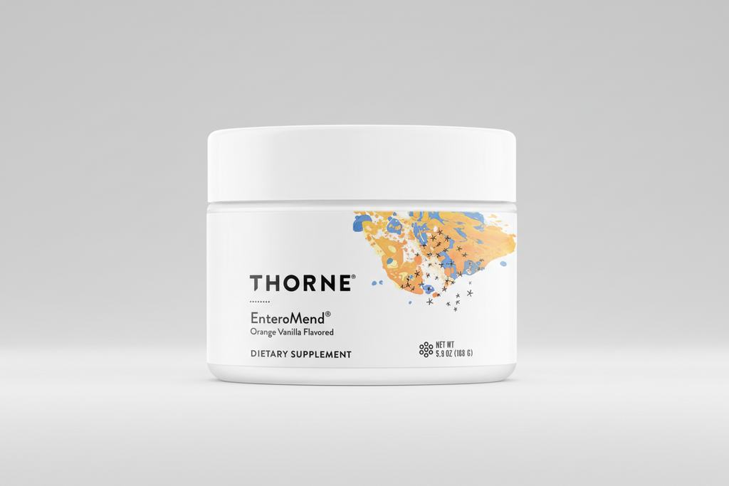 Thorne Enteromend dietary supplement container on a white background
