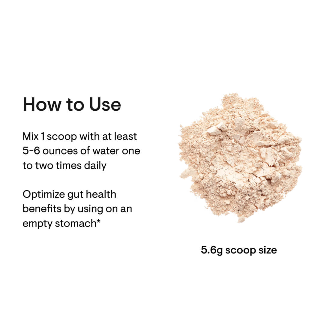 Powdered supplement with usage instructions on a white background