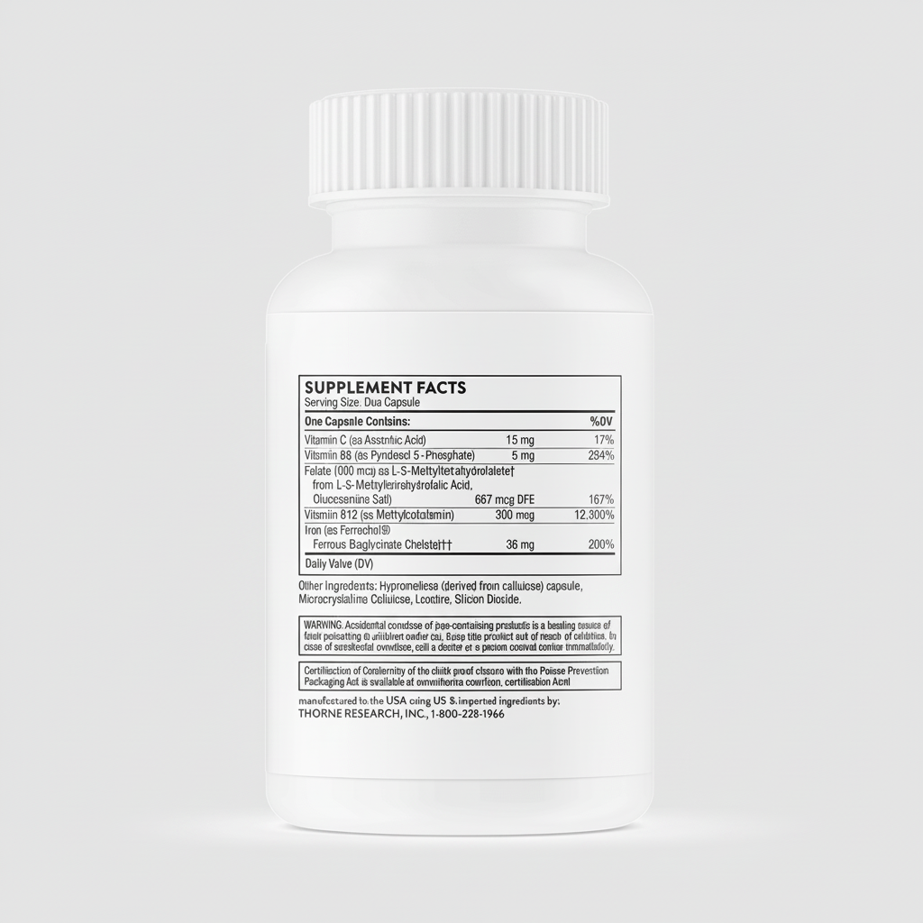 Supplement bottle with label on a white background