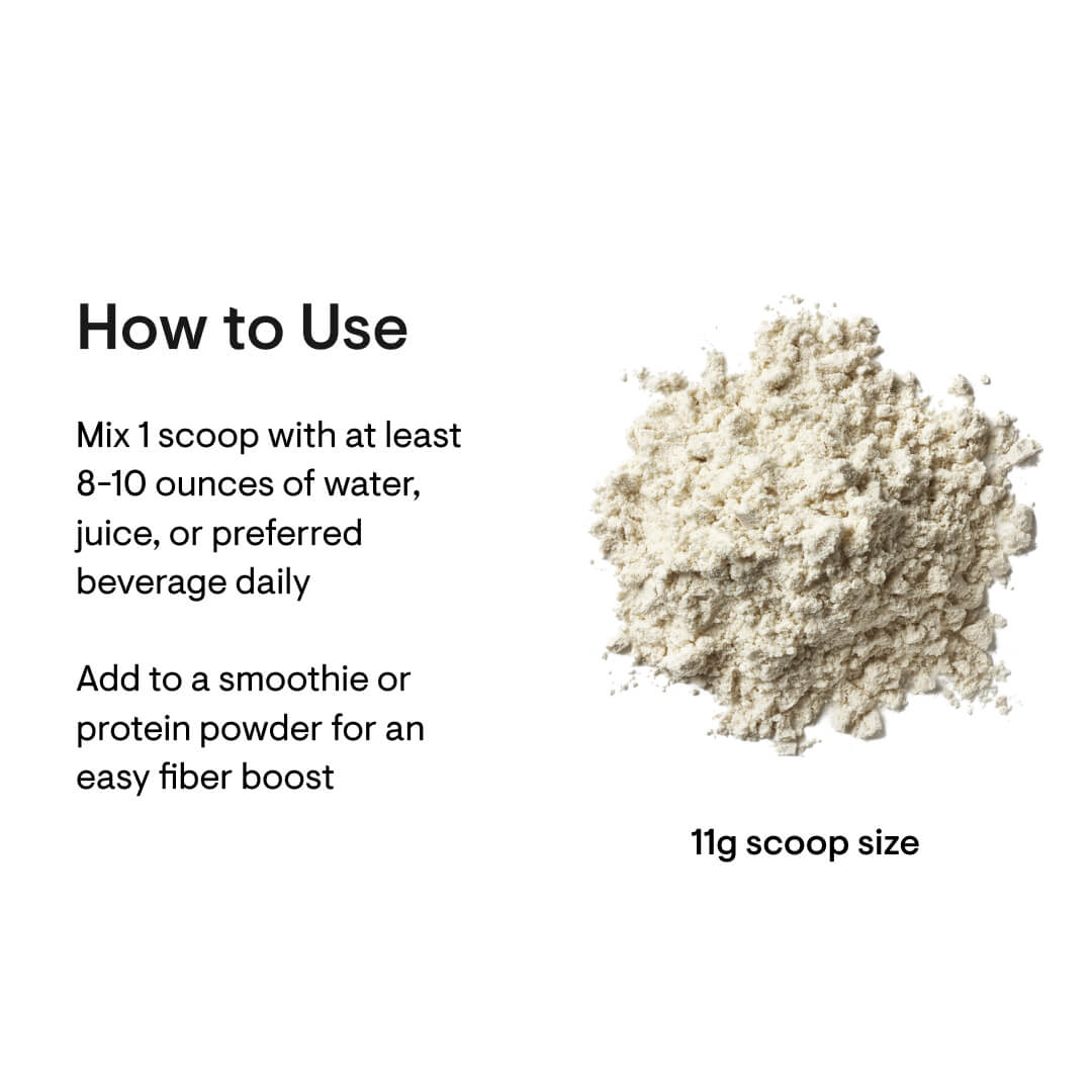 Powdered supplement with usage instructions on a white background