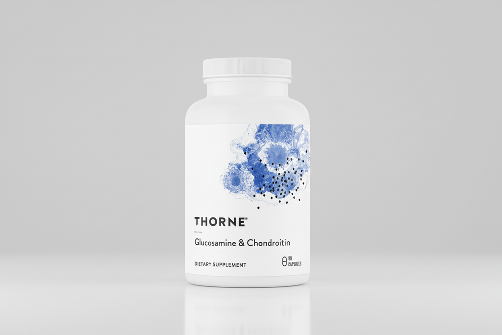 Thorne Glucosamine & Chondroitin dietary supplement bottle on a white background