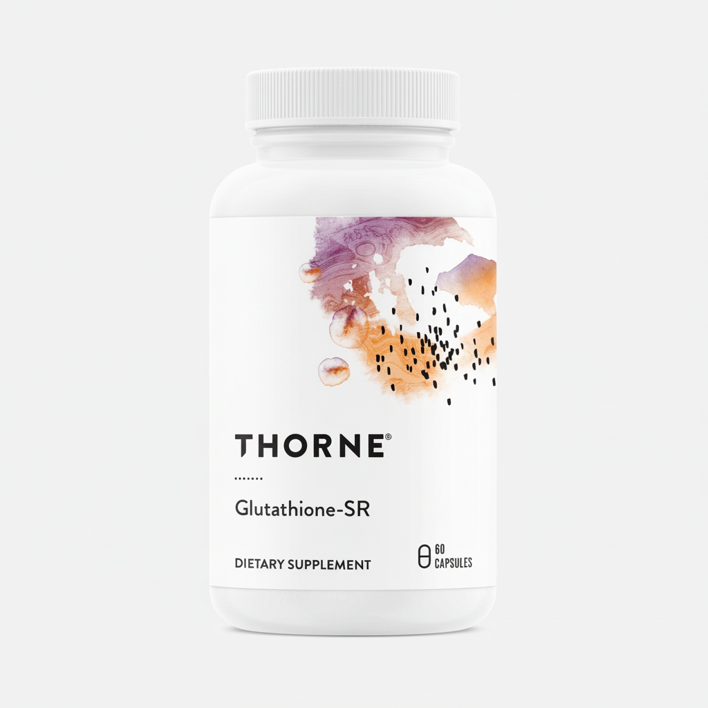 Thorne Glutathione-SR dietary supplement bottle on a white background