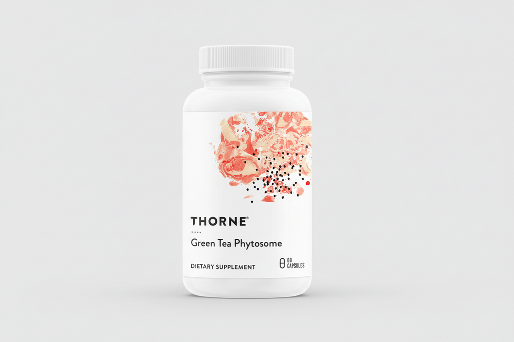 Thorne Green Tea Phytosome dietary supplement bottle on a white background