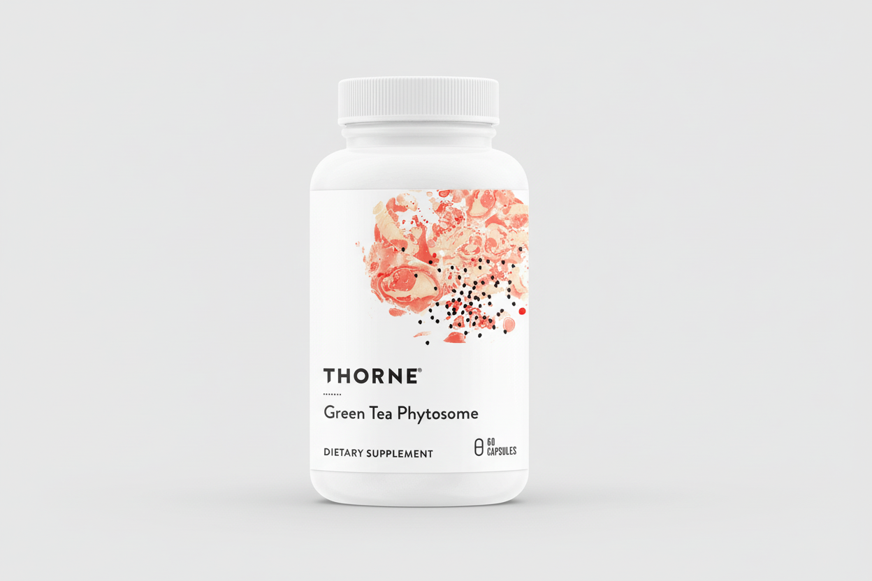Thorne Green Tea Phytosome dietary supplement bottle on a white background